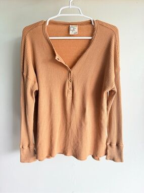 aerie Waffle Henley Long Sleeve Top — Tan